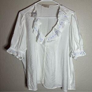 Chic White Blouse with Blue Accents